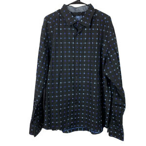House Of Lords Geometric Black Blue Long Sleeve Button Up Shirt Mens 3XL